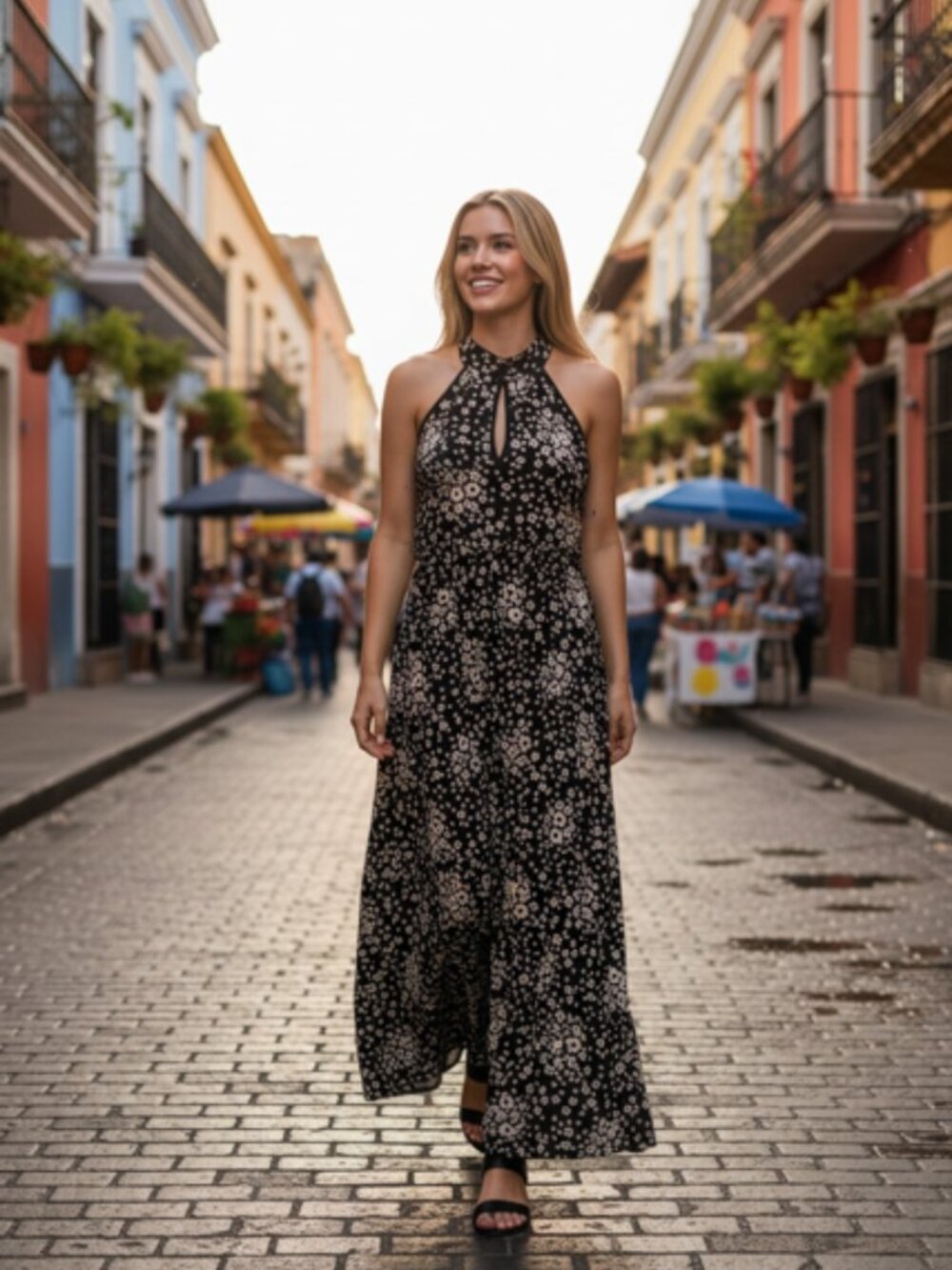 MICHAEL KORS Floral Halter Maxi Dress with Keyhole Cutout Size XL